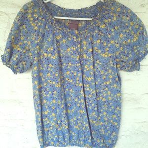 Laura Scott Blue Flowered Top